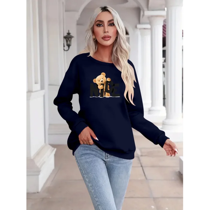 Kadın Uzun Kollu Bisiklet Yaka Viskon Iki Iplik Bluz