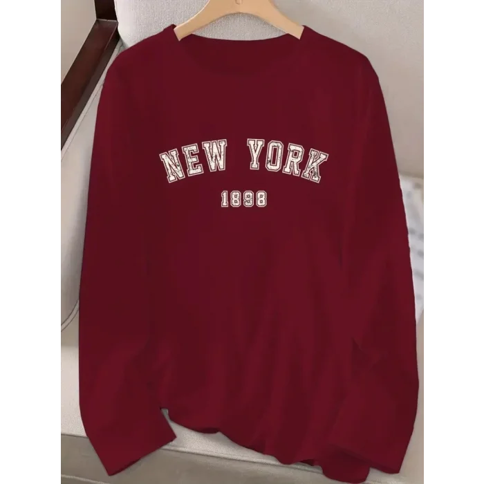 Kadın Uzun Kollu Bisiklet Yaka Yazı Baskılı Viskon Bluz