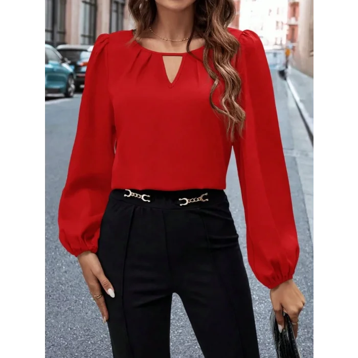 Kadın Uzun Kollu Damla Detaylı Ithal Krep Bluz