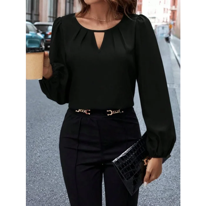 Kadın Uzun Kollu Damla Detaylı Ithal Krep Bluz