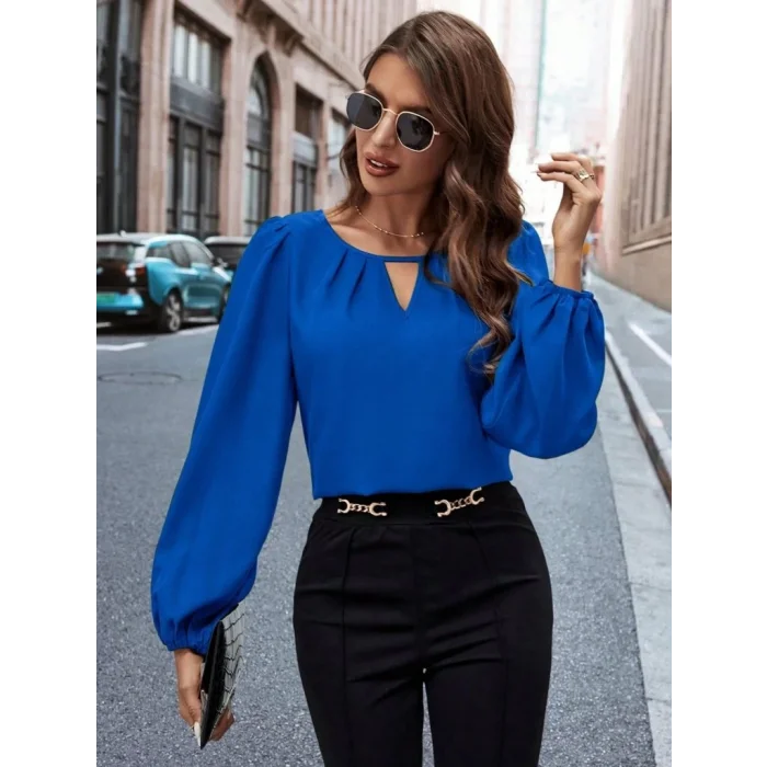 Kadın Uzun Kollu Damla Detaylı Ithal Krep Bluz