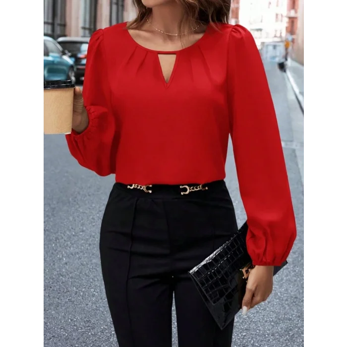 Kadın Uzun Kollu Damla Detaylı Ithal Krep Bluz