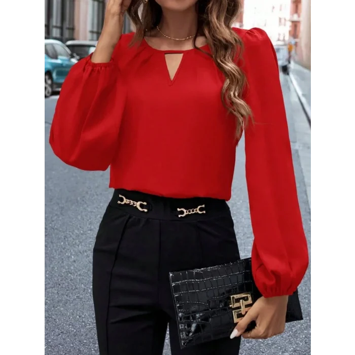 Kadın Uzun Kollu Damla Detaylı Ithal Krep Bluz