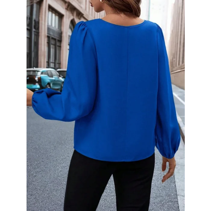 Kadın Uzun Kollu Damla Detaylı Ithal Krep Bluz
