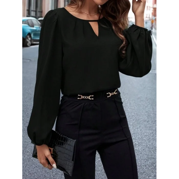 Kadın Uzun Kollu Damla Detaylı Ithal Krep Bluz