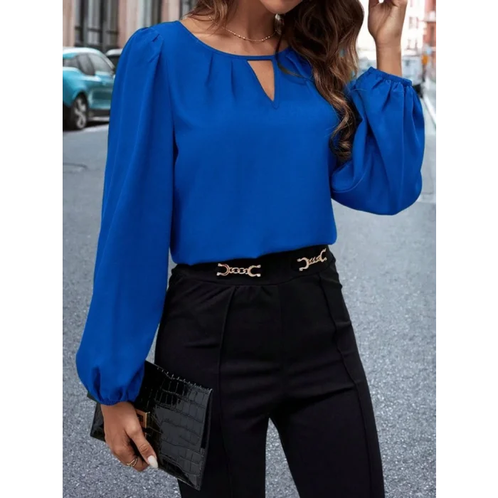 Kadın Uzun Kollu Damla Detaylı Ithal Krep Bluz