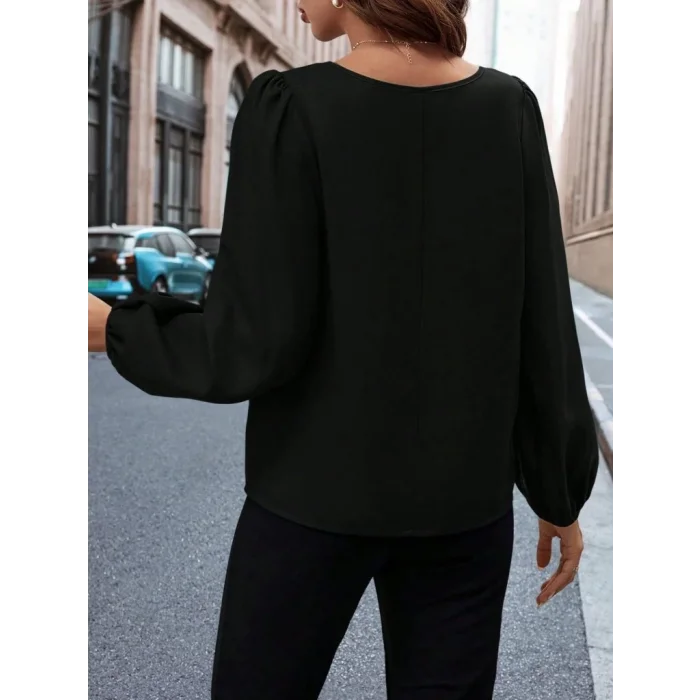 Kadın Uzun Kollu Damla Detaylı Ithal Krep Bluz