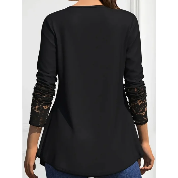 Kadın Uzun Kollu Dantel Detaylı Düğmeli Viskon Bluz