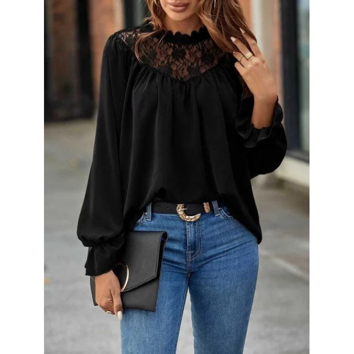 Kadın Uzun Kollu Dantelli Salaş Sandy Bluz
