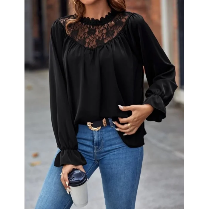 Kadın Uzun Kollu Dantelli Salaş Sandy Bluz