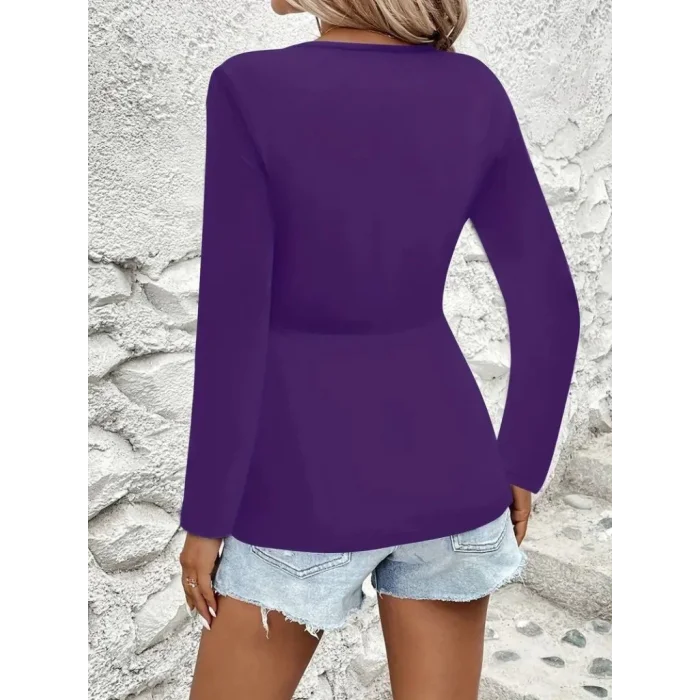 Kadın Uzun Kollu Dekolteli Sarmal Detaylı Viskon Bluz