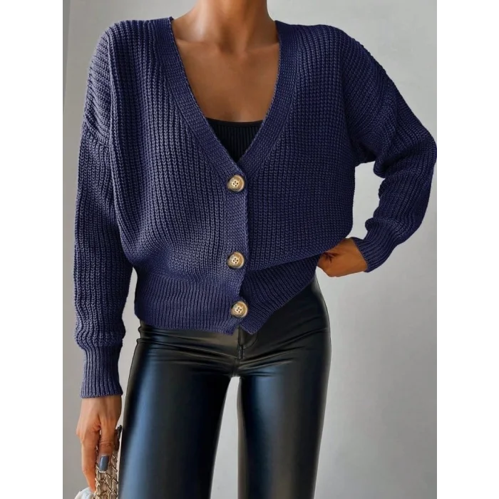 Kadın Uzun Kollu Düğme Detay Triko Bluz