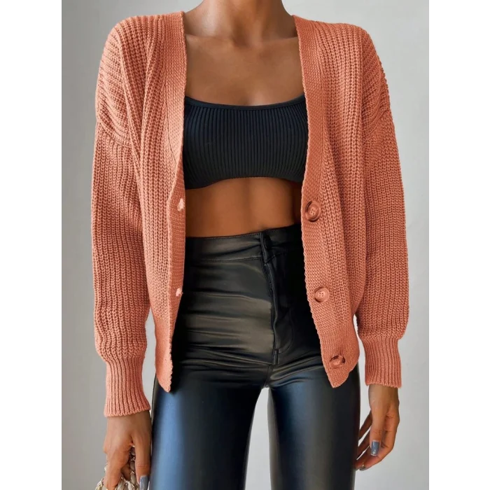 Kadın Uzun Kollu Düğme Detay Triko Bluz