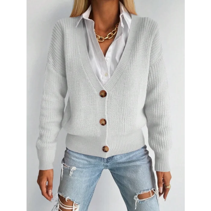 Kadın Uzun Kollu Düğme Detay Triko Bluz