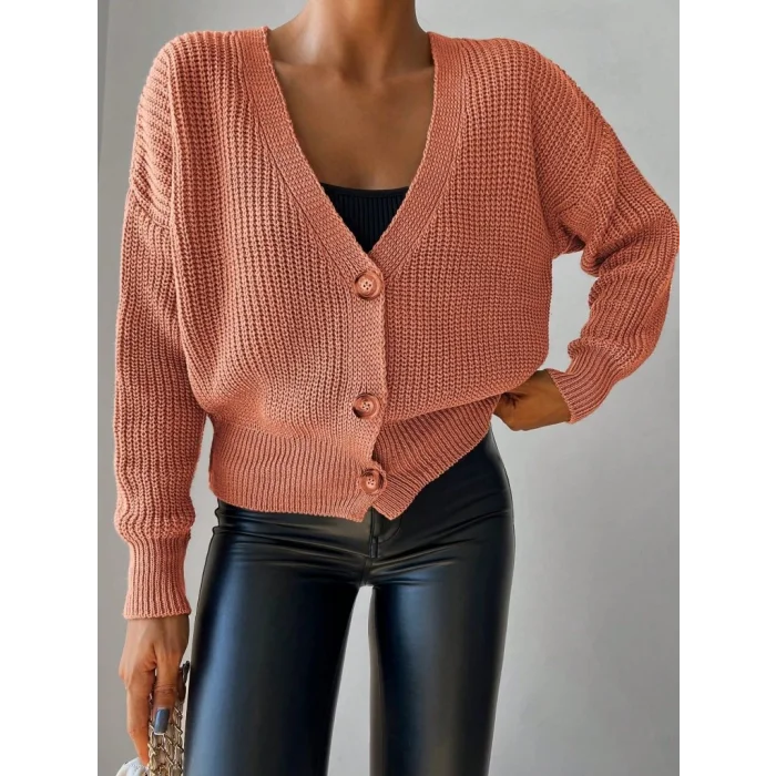 Kadın Uzun Kollu Düğme Detay Triko Bluz