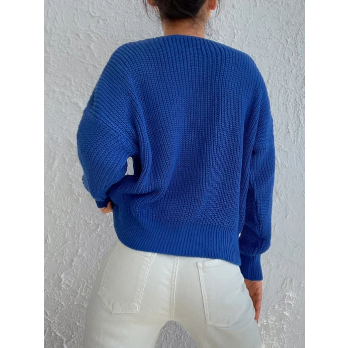 Kadın Uzun Kollu Düğme Detay Triko Hırka