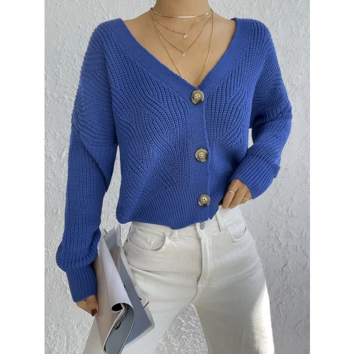 Kadın Uzun Kollu Düğme Detay Triko Hırka