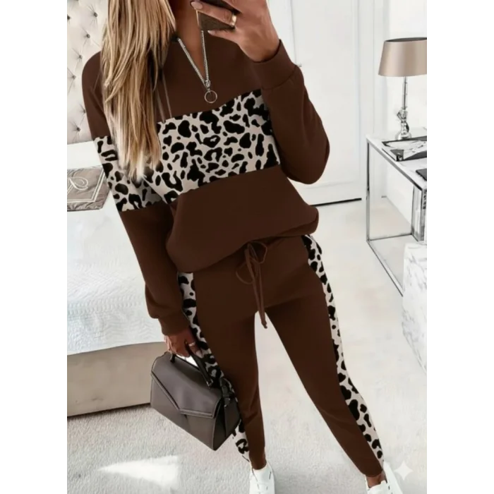 Kadın Uzun Kollu Fermuarlı Karışık Desenli Viskon Iki Iplik Bluz Ve Pantolon Ikili Takım