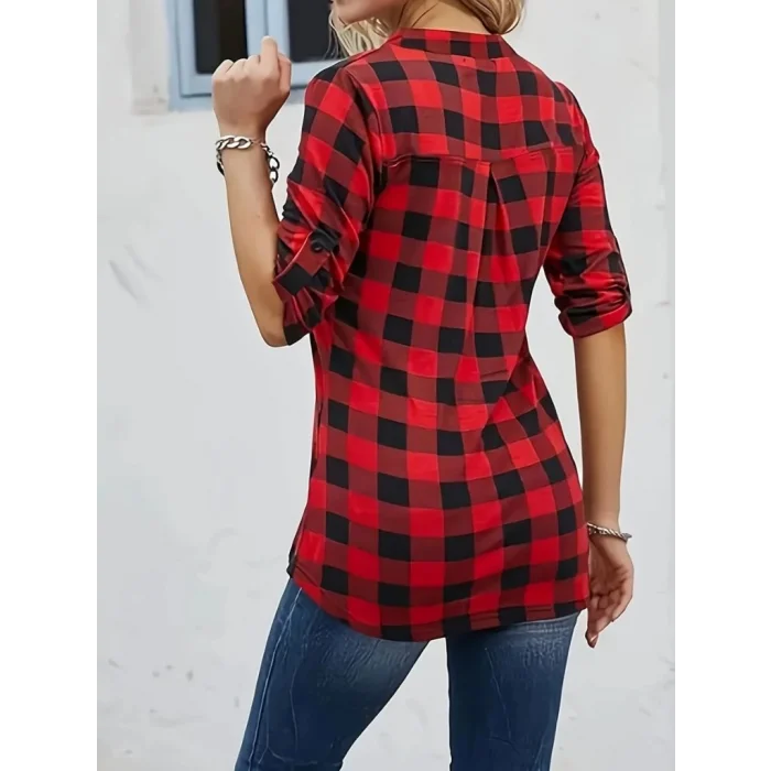 Kadın Uzun Kollu Hakim Yaka Yakadan Fermuarlı Geometrik Desenli Süprem Bluz