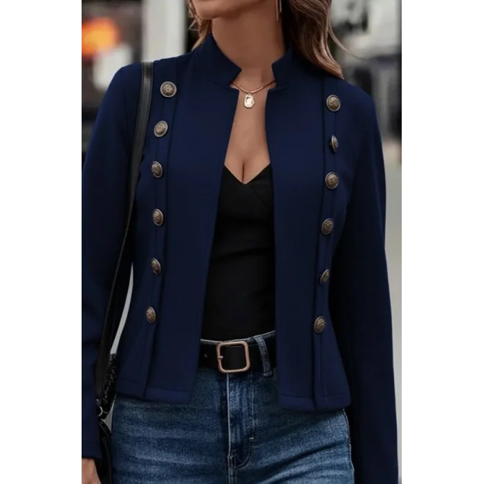 Kadın Uzun Kollu Hakim Yaka Yanlardan Düğmeli Kısa Süet Ceket