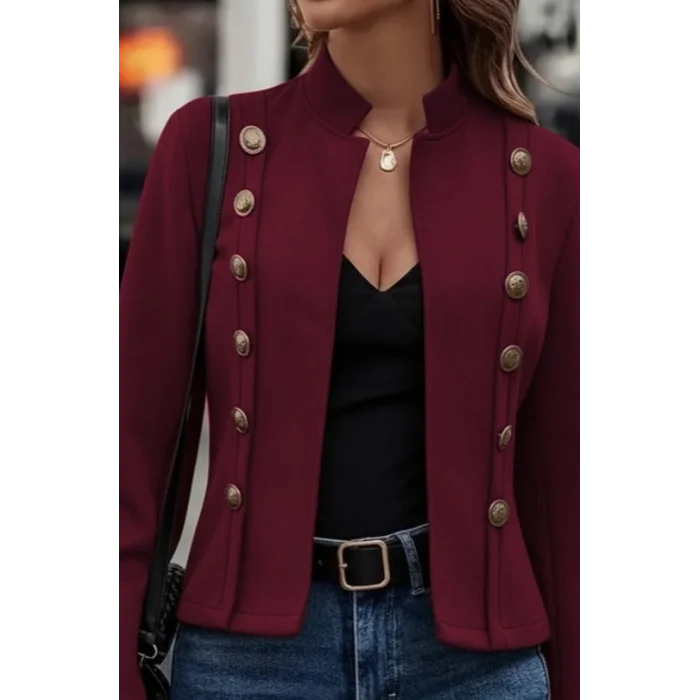 Kadın Uzun Kollu Hakim Yaka Yanlardan Düğmeli Kısa Süet Ceket