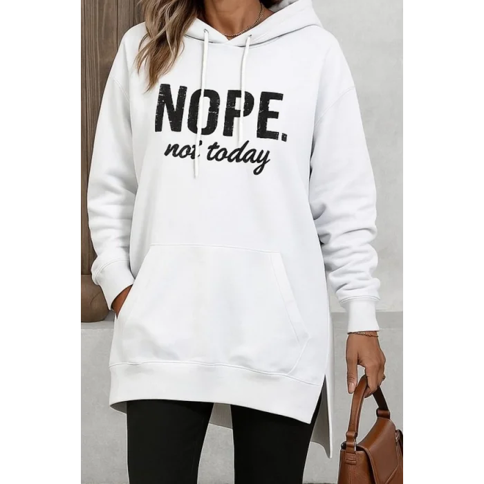 Kadın Uzun Kollu Kapşonlu Bağcıklı Viskon Iki Iplik Sweat