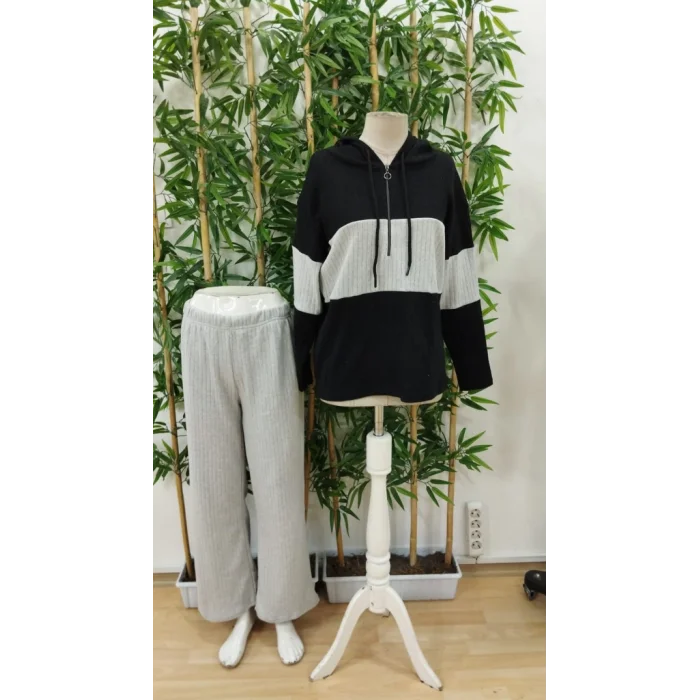 Kadın Uzun Kollu Kapşonlu önden Fermuarlı şardonlu Kaşkorse Bluz Ve Pantolon