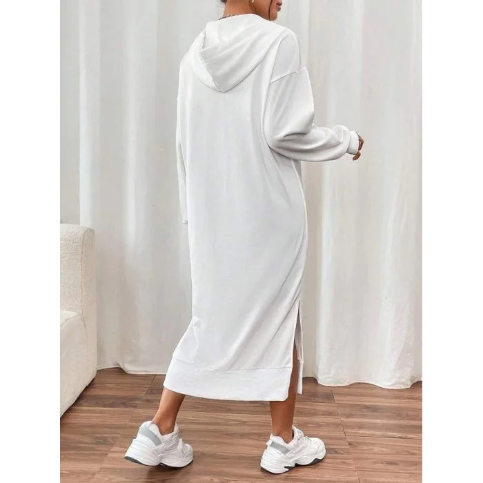 Kadın Uzun Kollu Kapüşonlu Yakası Açık Modal Elbise