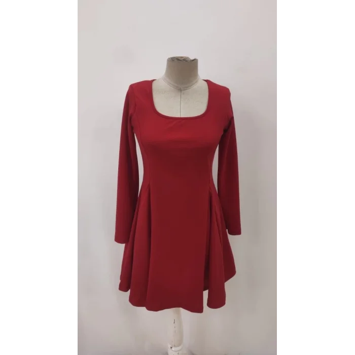 Kadın Uzun Kollu Kare Yakalı Mini Ithal Krep Elbise