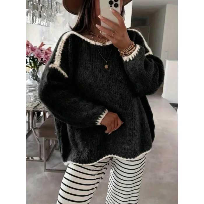 Kadın Uzun Kollu Kayık Yaka Triko Bluz