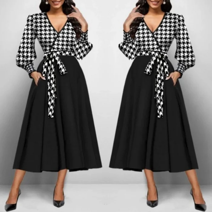 Kadın Uzun Kollu Kruvaze Yaka Dalgıç Krep Midi Boy Elbise