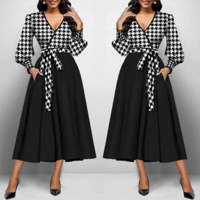 Kadın Uzun Kollu Kruvaze Yaka Dalgıç Krep Midi Boy Elbise