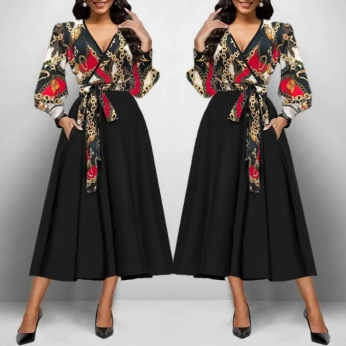 Kadın Uzun Kollu Kruvaze Yaka Dalgıç Krep Midi Boy Elbise