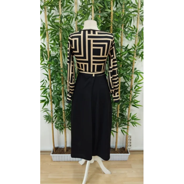 Kadın Uzun Kollu Kruvaze Yaka Dalgıç Krep Midi Boy Elbise