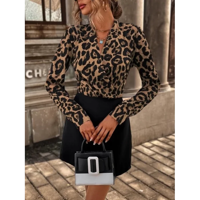 Kadın Uzun Kollu Kruvaze Yaka Krep Mini Boy Elbise