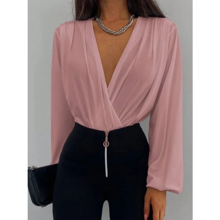 Kadın Uzun Kollu Kruvaze Yaka Sandy Bluz