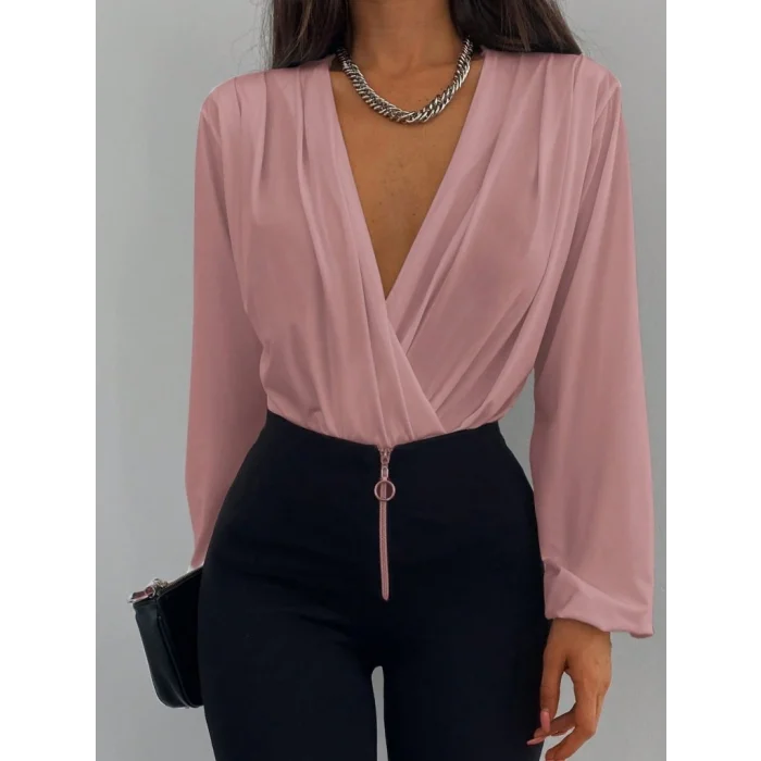 Kadın Uzun Kollu Kruvaze Yaka Sandy Bluz