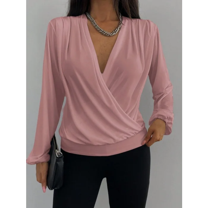 Kadın Uzun Kollu Kruvaze Yaka Sandy Bluz