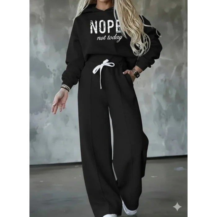 Kadın Uzun Kollu Nope Baskılı Beli Ribanalı Ikili Takım