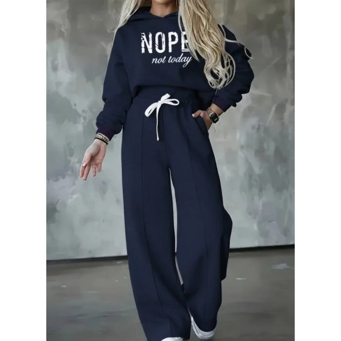 Kadın Uzun Kollu Nope Baskılı Beli Ribanalı Ikili Takım