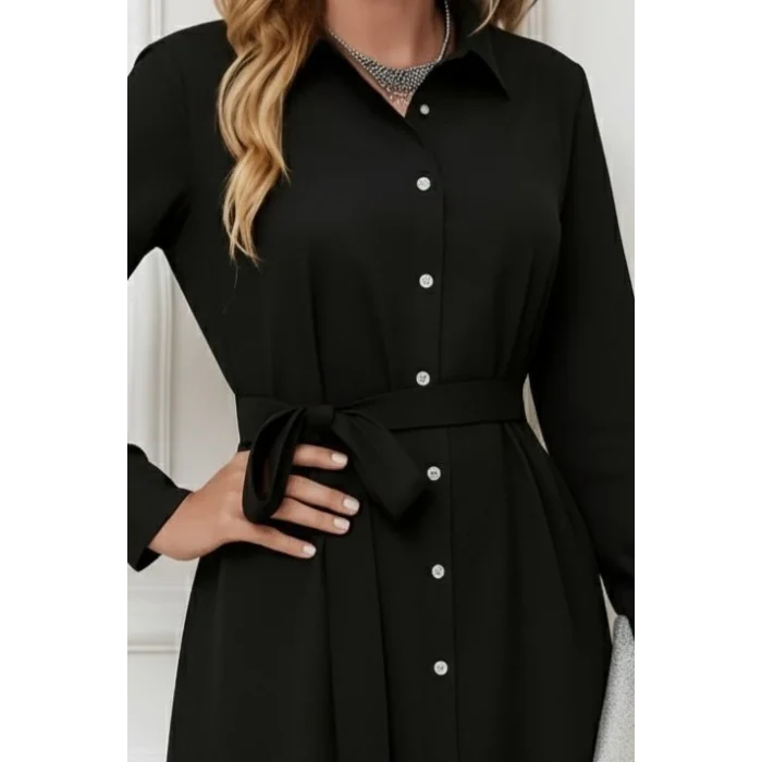 Kadın Uzun Kollu ön Kısım Kısım Arka Kısım Uzun Trikoton Gömlek Elbise