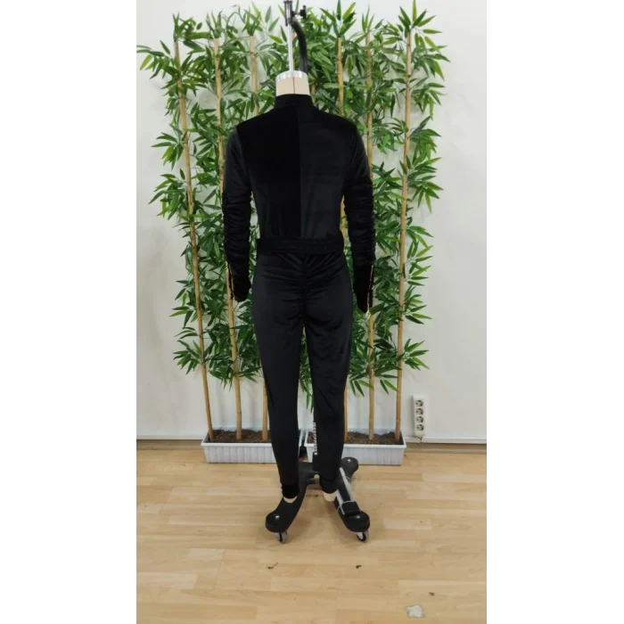 Kadın Uzun Kollu önden Fermuar Detaylı Kemerli Kadife Tulum