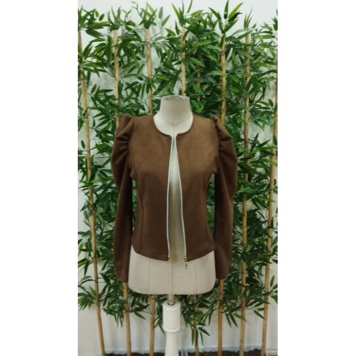 Kadın Uzun Kollu önden Fermuarlı Balon Kol Süet Ceket