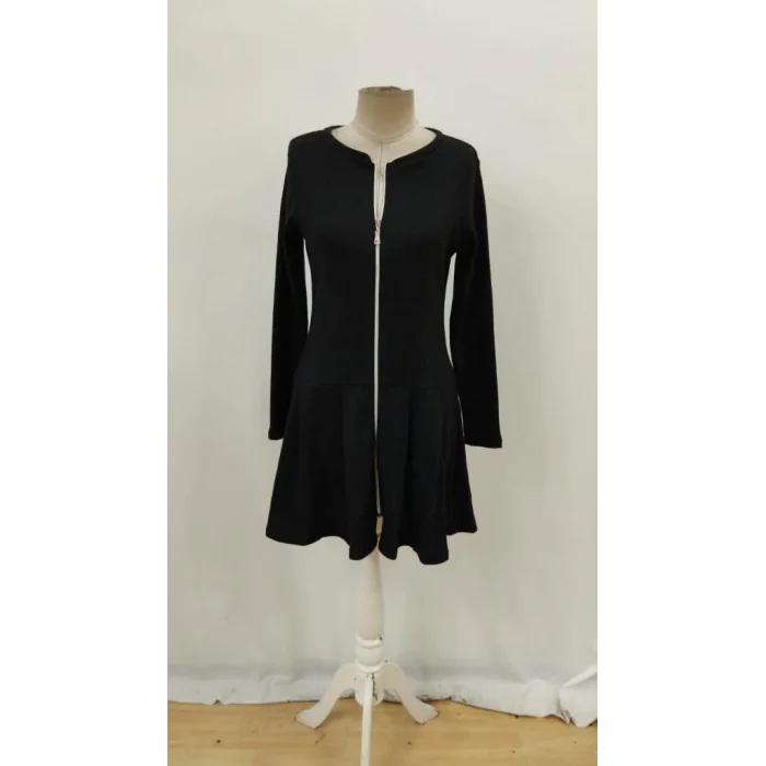 Kadın Uzun Kollu önden Fermuarlı Pileli şardonlu Kaşkorse Mini Elbise