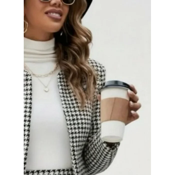 Kadın Uzun Kollu önü Açık Dokuma Ceket Ve Mini Etek Ikili Takım