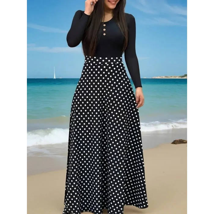 Kadın Uzun Kollu önü Düğmeli Viskon Bluz Eteği örme Maxi Krep Elbise