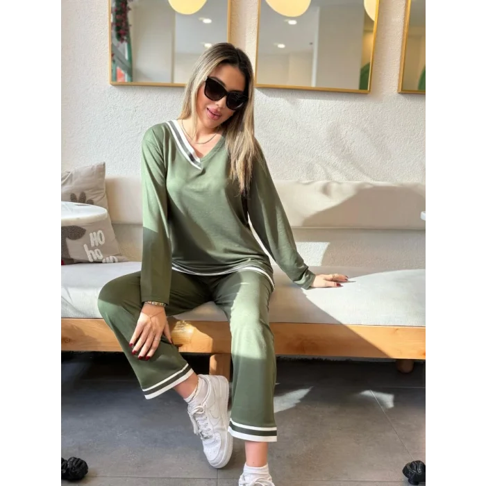 Kadın Uzun Kollu Ribana Detay Viskon Iki Iplik Ikili Takım