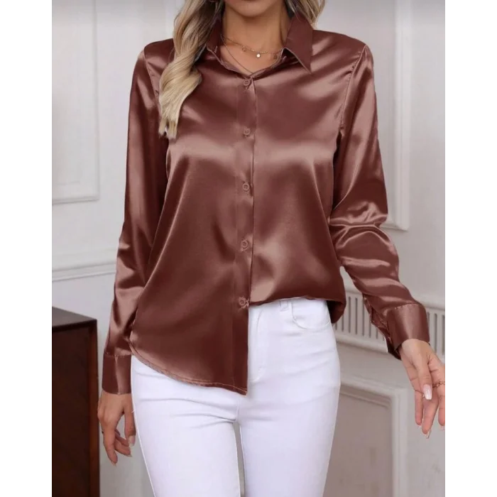 Kadın Uzun Kollu Saten Gömlek