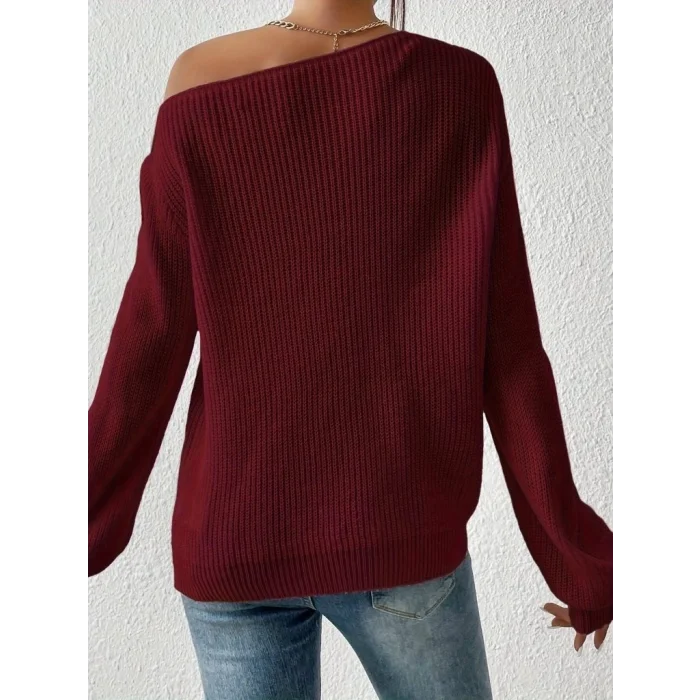 Kadın Uzun Kollu Tek Omuzu Açık Detaylı Triko Bluz