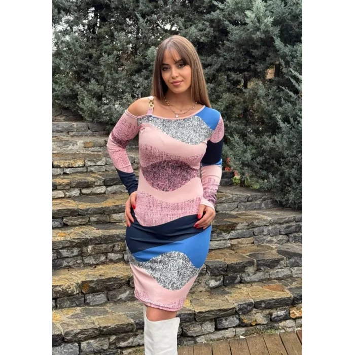 Kadın Uzun Kollu Tek Omuzu Askı Toka Detaylı Kısa Dalgıç Elbise